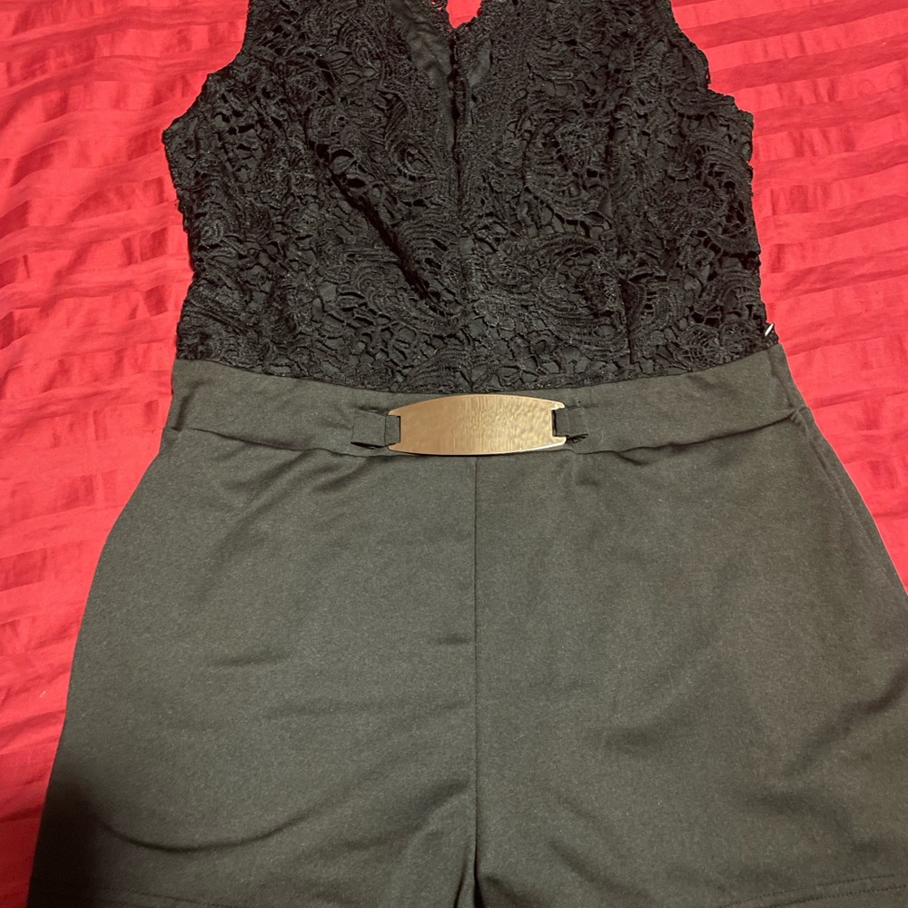 Chic Black Lace Jumpsuit with Gold Accent